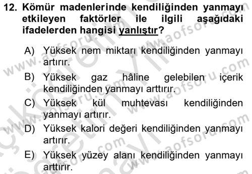 Maden, Metal ve İnşaat Sektörlerinde İş Sağlığı ve Güvenliği Dersi 2021 - 2022 Yılı Yaz Okulu Sınav Soruları 12. Soru