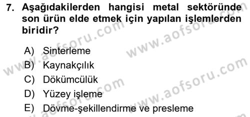 Maden, Metal ve İnşaat Sektörlerinde İş Sağlığı ve Güvenliği Dersi 2021 - 2022 Yılı Yaz Okulu Sınav Soruları 7. Soru