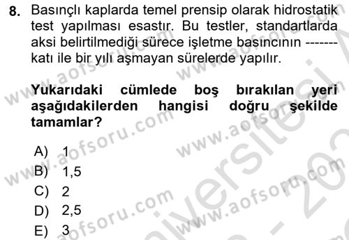 Maden, Metal ve İnşaat Sektörlerinde İş Sağlığı ve Güvenliği Dersi 2022 - 2023 Yılı Yaz Okulu Sınav Soruları 8. Soru