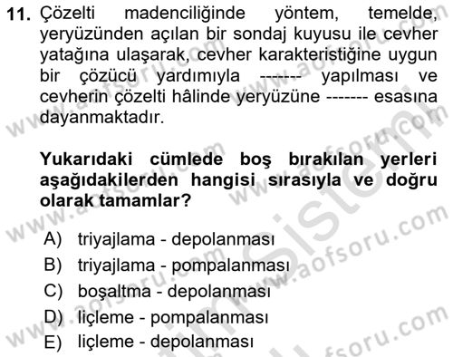 Maden, Metal ve İnşaat Sektörlerinde İş Sağlığı ve Güvenliği Dersi 2023 - 2024 Yılı (Vize) Ara Sınav Soruları 11. Soru