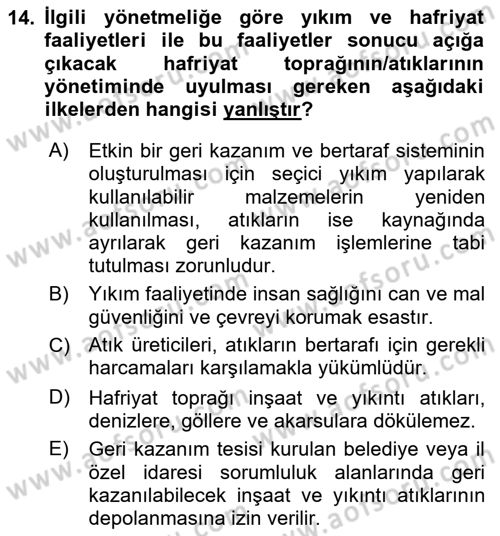 Maden, Metal ve İnşaat Sektörlerinde İş Sağlığı ve Güvenliği Dersi 2023 - 2024 Yılı (Final) Dönem Sonu Sınav Soruları 14. Soru