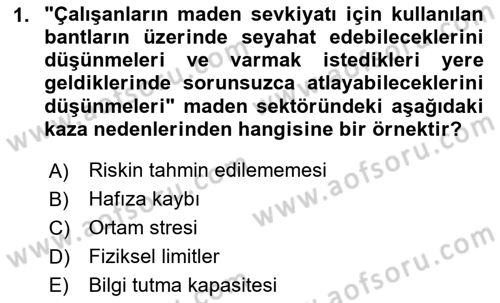 Maden, Metal ve İnşaat Sektörlerinde İş Sağlığı ve Güvenliği Dersi 2023 - 2024 Yılı Yaz Okulu Sınav Soruları 1. Soru