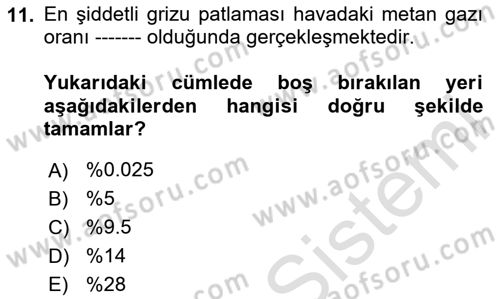 Maden, Metal ve İnşaat Sektörlerinde İş Sağlığı ve Güvenliği Dersi 2023 - 2024 Yılı Yaz Okulu Sınav Soruları 11. Soru