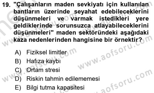 Maden, Metal ve İnşaat Sektörlerinde İş Sağlığı ve Güvenliği Dersi 2024 - 2025 Yılı (Vize) Ara Sınav Soruları 19. Soru