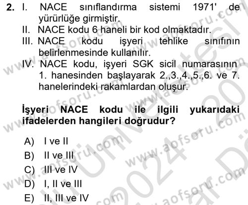 Maden, Metal ve İnşaat Sektörlerinde İş Sağlığı ve Güvenliği Dersi 2024 - 2025 Yılı (Vize) Ara Sınav Soruları 2. Soru