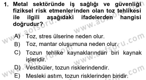 Maden, Metal ve İnşaat Sektörlerinde İş Sağlığı ve Güvenliği Dersi 2024 - 2025 Yılı (Final) Dönem Sonu Sınav Soruları 1. Soru
