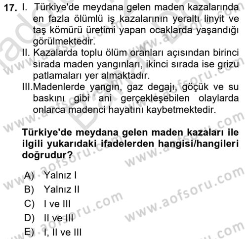 Maden, Metal ve İnşaat Sektörlerinde İş Sağlığı ve Güvenliği Dersi 2024 - 2025 Yılı (Final) Dönem Sonu Sınav Soruları 17. Soru