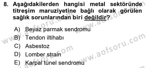 Maden, Metal ve İnşaat Sektörlerinde İş Sağlığı ve Güvenliği Dersi 2024 - 2025 Yılı (Final) Dönem Sonu Sınav Soruları 8. Soru