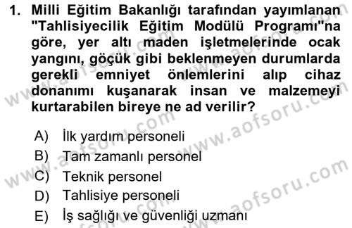 Maden, Metal ve İnşaat Sektörlerinde İş Sağlığı ve Güvenliği Dersi 2024 - 2025 Yılı Yaz Okulu Sınav Soruları 1. Soru