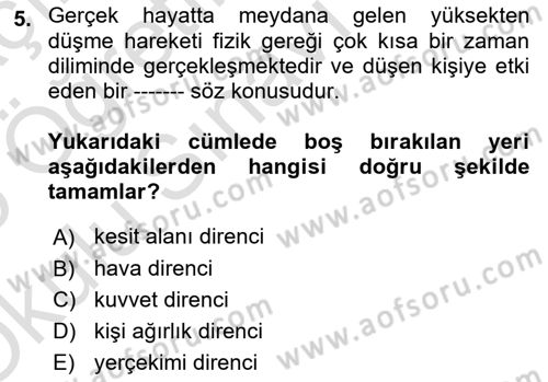 Maden, Metal ve İnşaat Sektörlerinde İş Sağlığı ve Güvenliği Dersi 2024 - 2025 Yılı Yaz Okulu Sınav Soruları 5. Soru