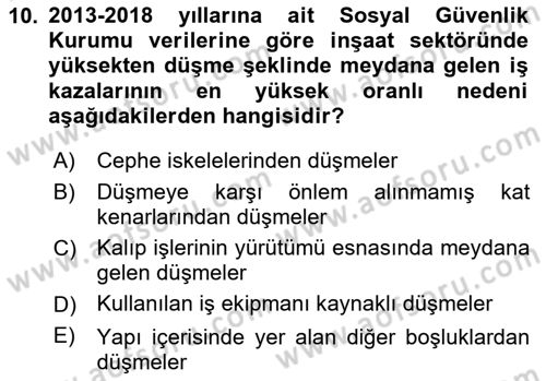 Maden, Metal ve İnşaat Sektörlerinde İş Sağlığı ve Güvenliği Dersi 2025 - 2026 Yılı (Vize) Ara Sınav Soruları 10. Soru