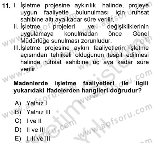 Maden, Metal ve İnşaat Sektörlerinde İş Sağlığı ve Güvenliği Dersi 2025 - 2026 Yılı (Vize) Ara Sınav Soruları 11. Soru