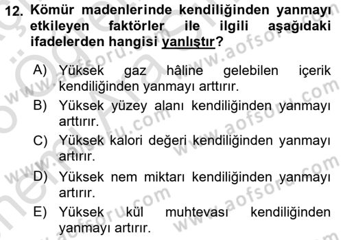 Maden, Metal ve İnşaat Sektörlerinde İş Sağlığı ve Güvenliği Dersi 2025 - 2026 Yılı (Vize) Ara Sınav Soruları 12. Soru
