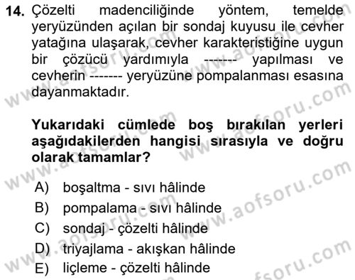 Maden, Metal ve İnşaat Sektörlerinde İş Sağlığı ve Güvenliği Dersi 2025 - 2026 Yılı (Vize) Ara Sınav Soruları 14. Soru