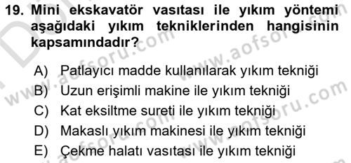 Maden, Metal ve İnşaat Sektörlerinde İş Sağlığı ve Güvenliği Dersi 2025 - 2026 Yılı (Final) Dönem Sonu Sınav Soruları 19. Soru