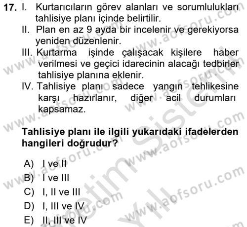 Maden, Metal ve İnşaat Sektörlerinde İş Sağlığı ve Güvenliği Dersi 2025 - 2026 Yılı Yaz Okulu Sınav Soruları 17. Soru