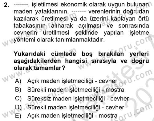 Maden, Metal ve İnşaat Sektörlerinde İş Sağlığı ve Güvenliği Dersi 2025 - 2026 Yılı Yaz Okulu Sınav Soruları 2. Soru