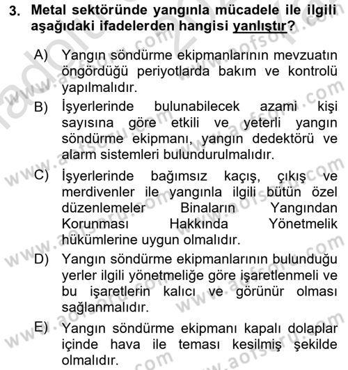 Maden, Metal ve İnşaat Sektörlerinde İş Sağlığı ve Güvenliği Dersi 2025 - 2026 Yılı Yaz Okulu Sınav Soruları 3. Soru