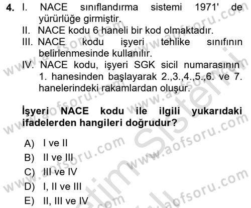 Maden, Metal ve İnşaat Sektörlerinde İş Sağlığı ve Güvenliği Dersi 2025 - 2026 Yılı Yaz Okulu Sınav Soruları 4. Soru