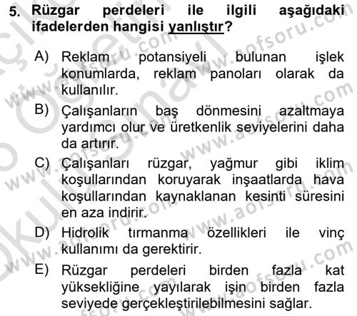 Maden, Metal ve İnşaat Sektörlerinde İş Sağlığı ve Güvenliği Dersi 2025 - 2026 Yılı Yaz Okulu Sınav Soruları 5. Soru