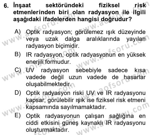 Maden, Metal ve İnşaat Sektörlerinde İş Sağlığı ve Güvenliği Dersi 2025 - 2026 Yılı Yaz Okulu Sınav Soruları 6. Soru