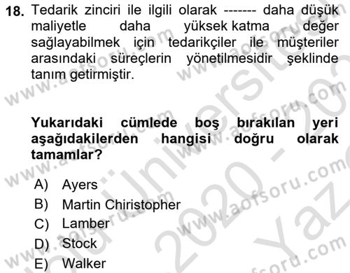 Tehlikeli Madde Taşımacılığı ve Güvenliği Dersi 2020 - 2021 Yılı Yaz Okulu Sınav Soruları 18. Soru