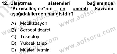 Tehlikeli Madde Taşımacılığı ve Güvenliği Dersi 2021 - 2022 Yılı (Vize) Ara Sınav Soruları 12. Soru