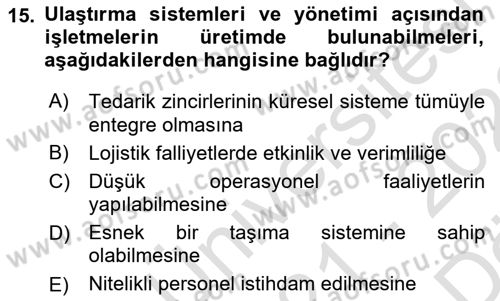 Tehlikeli Madde Taşımacılığı ve Güvenliği Dersi 2021 - 2022 Yılı (Vize) Ara Sınav Soruları 15. Soru
