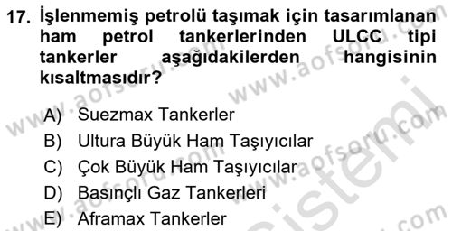 Tehlikeli Madde Taşımacılığı ve Güvenliği Dersi 2021 - 2022 Yılı (Vize) Ara Sınav Soruları 17. Soru