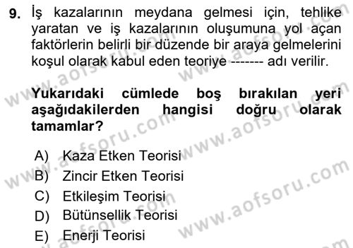 Tehlikeli Madde Taşımacılığı ve Güvenliği Dersi 2021 - 2022 Yılı (Final) Dönem Sonu Sınav Soruları 9. Soru