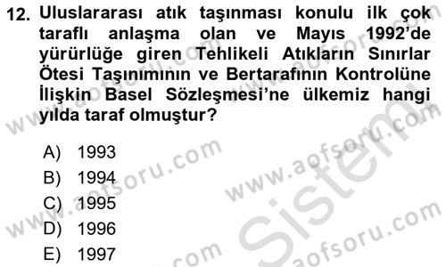 Tehlikeli Madde Taşımacılığı ve Güvenliği Dersi 2021 - 2022 Yılı Yaz Okulu Sınav Soruları 12. Soru