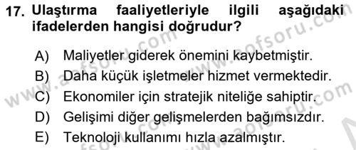 Tehlikeli Madde Taşımacılığı ve Güvenliği Dersi 2021 - 2022 Yılı Yaz Okulu Sınav Soruları 17. Soru