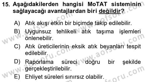 Tehlikeli Madde Taşımacılığı ve Güvenliği Dersi 2022 - 2023 Yılı (Final) Dönem Sonu Sınav Soruları 15. Soru