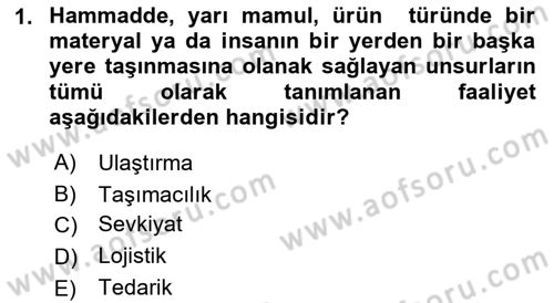 Tehlikeli Madde Taşımacılığı ve Güvenliği Dersi 2022 - 2023 Yılı Yaz Okulu Sınav Soruları 1. Soru