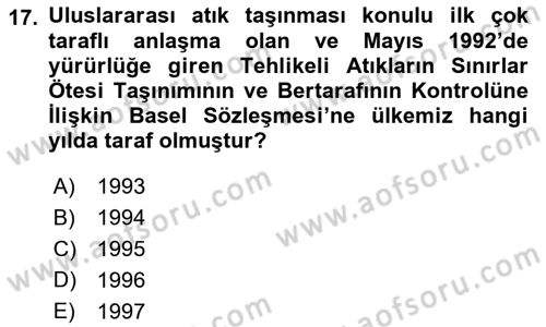 Tehlikeli Madde Taşımacılığı ve Güvenliği Dersi 2022 - 2023 Yılı Yaz Okulu Sınav Soruları 17. Soru