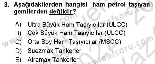 Tehlikeli Madde Taşımacılığı ve Güvenliği Dersi 2022 - 2023 Yılı Yaz Okulu Sınav Soruları 3. Soru