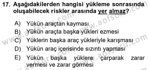 Tehlikeli Madde Taşımacılığı ve Güvenliği Dersi 2023 - 2024 Yılı (Vize) Ara Sınav Soruları 17. Soru
