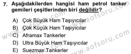 Tehlikeli Madde Taşımacılığı ve Güvenliği Dersi 2023 - 2024 Yılı (Vize) Ara Sınav Soruları 7. Soru
