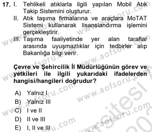 Tehlikeli Madde Taşımacılığı ve Güvenliği Dersi 2023 - 2024 Yılı (Final) Dönem Sonu Sınav Soruları 17. Soru