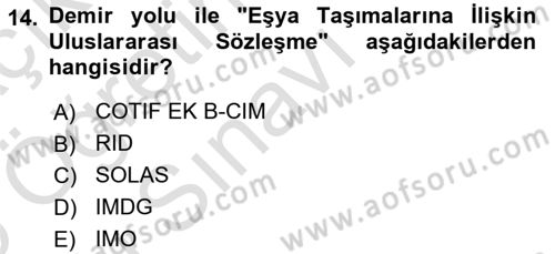 Tehlikeli Madde Taşımacılığı ve Güvenliği Dersi 2024 - 2025 Yılı Yaz Okulu Sınav Soruları 14. Soru