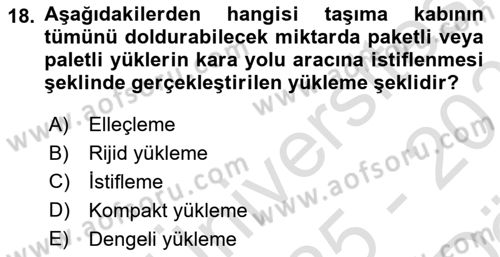 Tehlikeli Madde Taşımacılığı ve Güvenliği Dersi 2025 - 2026 Yılı (Vize) Ara Sınav Soruları 18. Soru