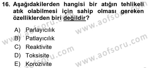 Tehlikeli Madde Taşımacılığı ve Güvenliği Dersi 2025 - 2026 Yılı (Final) Dönem Sonu Sınav Soruları 16. Soru