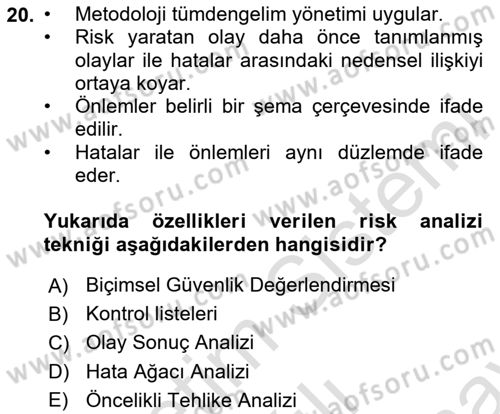 Tehlikeli Madde Taşımacılığı ve Güvenliği Dersi 2025 - 2026 Yılı (Final) Dönem Sonu Sınav Soruları 20. Soru