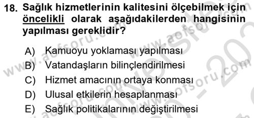 İş Sağlığı Yönetimi Dersi 2020 - 2021 Yılı Yaz Okulu Sınav Soruları 18. Soru