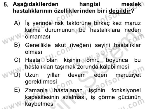 İş Sağlığı Yönetimi Dersi 2021 - 2022 Yılı (Vize) Ara Sınav Soruları 5. Soru