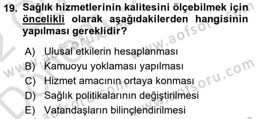 İş Sağlığı Yönetimi Dersi 2021 - 2022 Yılı (Final) Dönem Sonu Sınav Soruları 19. Soru