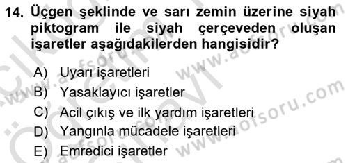 İş Sağlığı Yönetimi Dersi 2021 - 2022 Yılı Yaz Okulu Sınavı 14. Soru