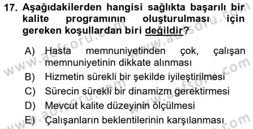 İş Sağlığı Yönetimi Dersi 2021 - 2022 Yılı Yaz Okulu Sınavı 17. Soru