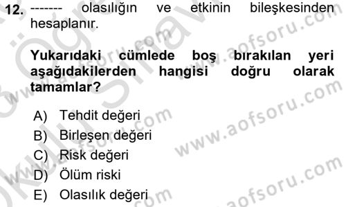 İş Sağlığı Yönetimi Dersi 2022 - 2023 Yılı Yaz Okulu Sınav Soruları 12. Soru