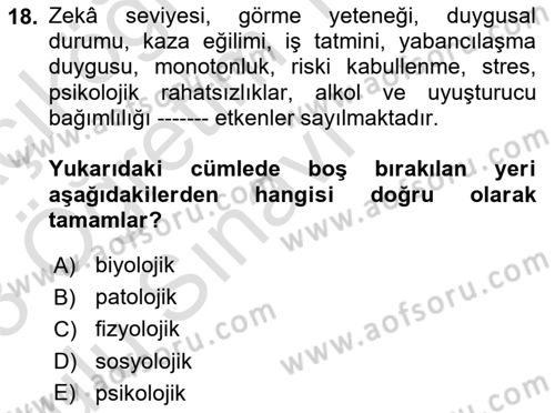 İş Sağlığı Yönetimi Dersi 2022 - 2023 Yılı Yaz Okulu Sınav Soruları 18. Soru